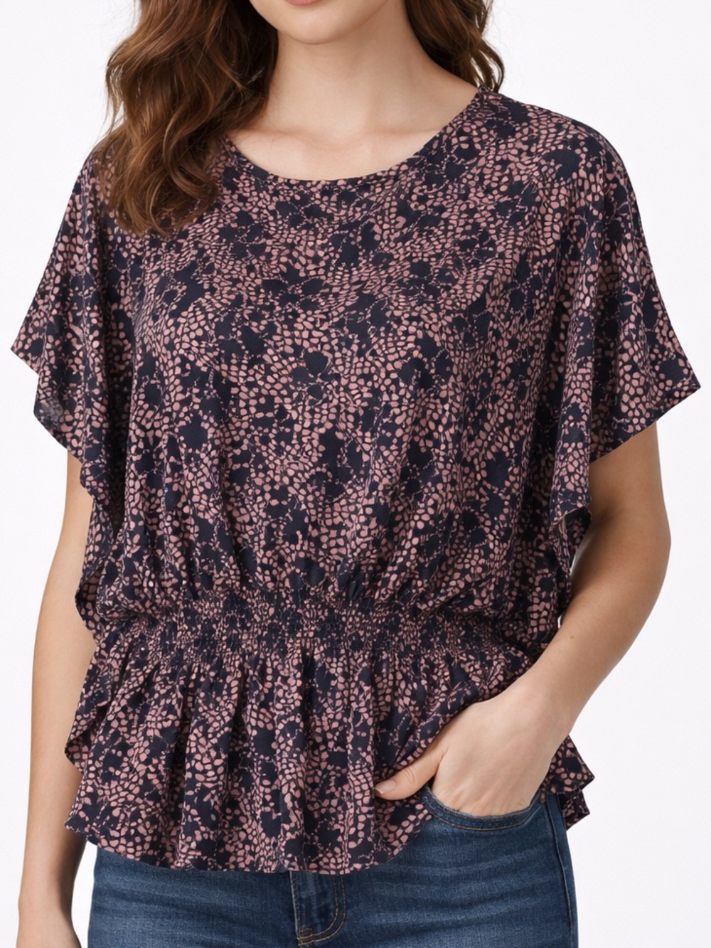 Forever 21 Navy and Pink Patterned Blouse